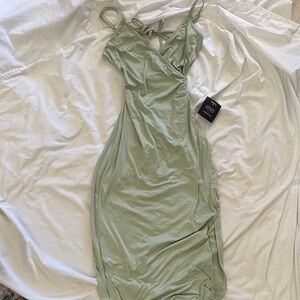 Sage Green Low Back Tie Slip Dress with Spaghetti Straps - Lulus M